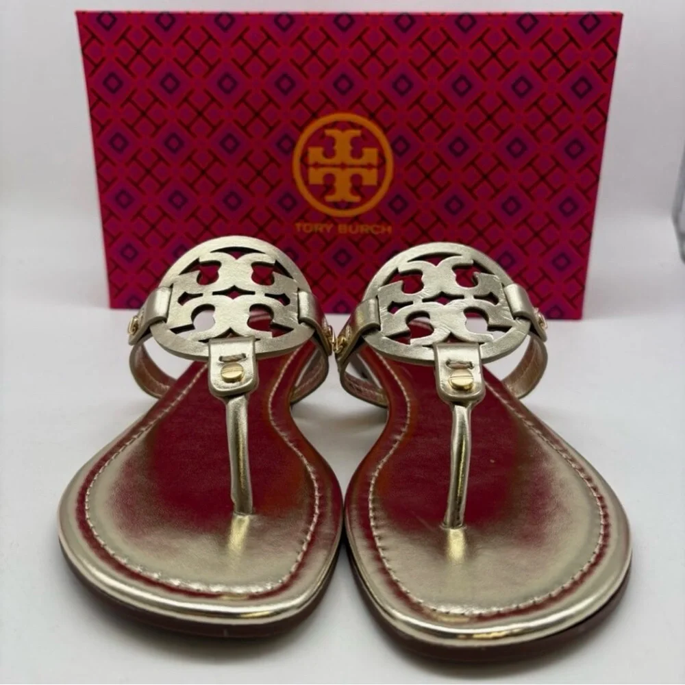 Tory Burch Miller Metallic Leather sandals In Sparkle Gold Brand New